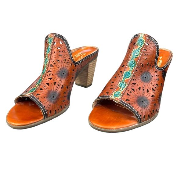 L’artiste X Spring Step Habune Brown Leather Floral Sandal Size 39 US 8.5 - Picture 6 of 12